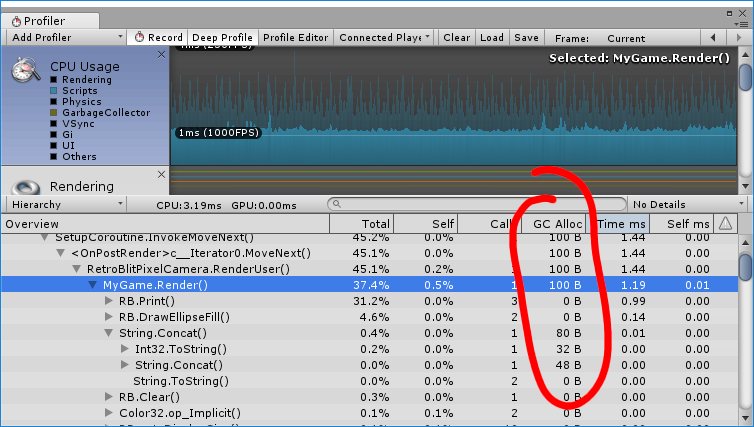 Unity profiler and string garbage collection