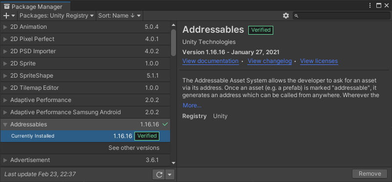 Unity Addressable Asset symbol in Player Settings