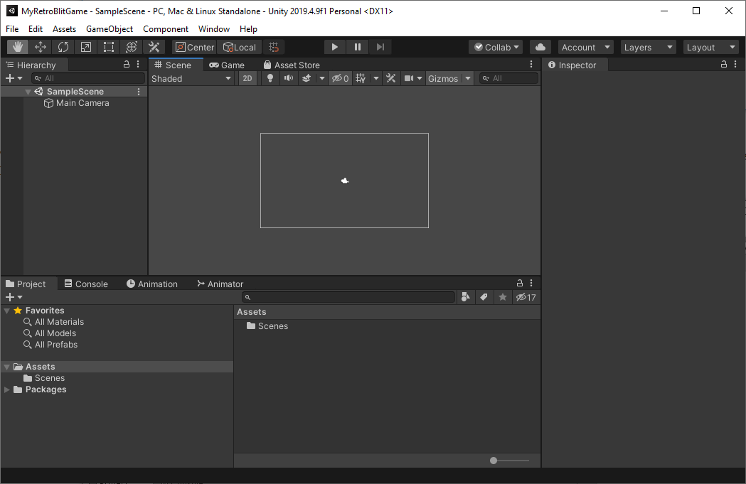 Main Unity Editor screen